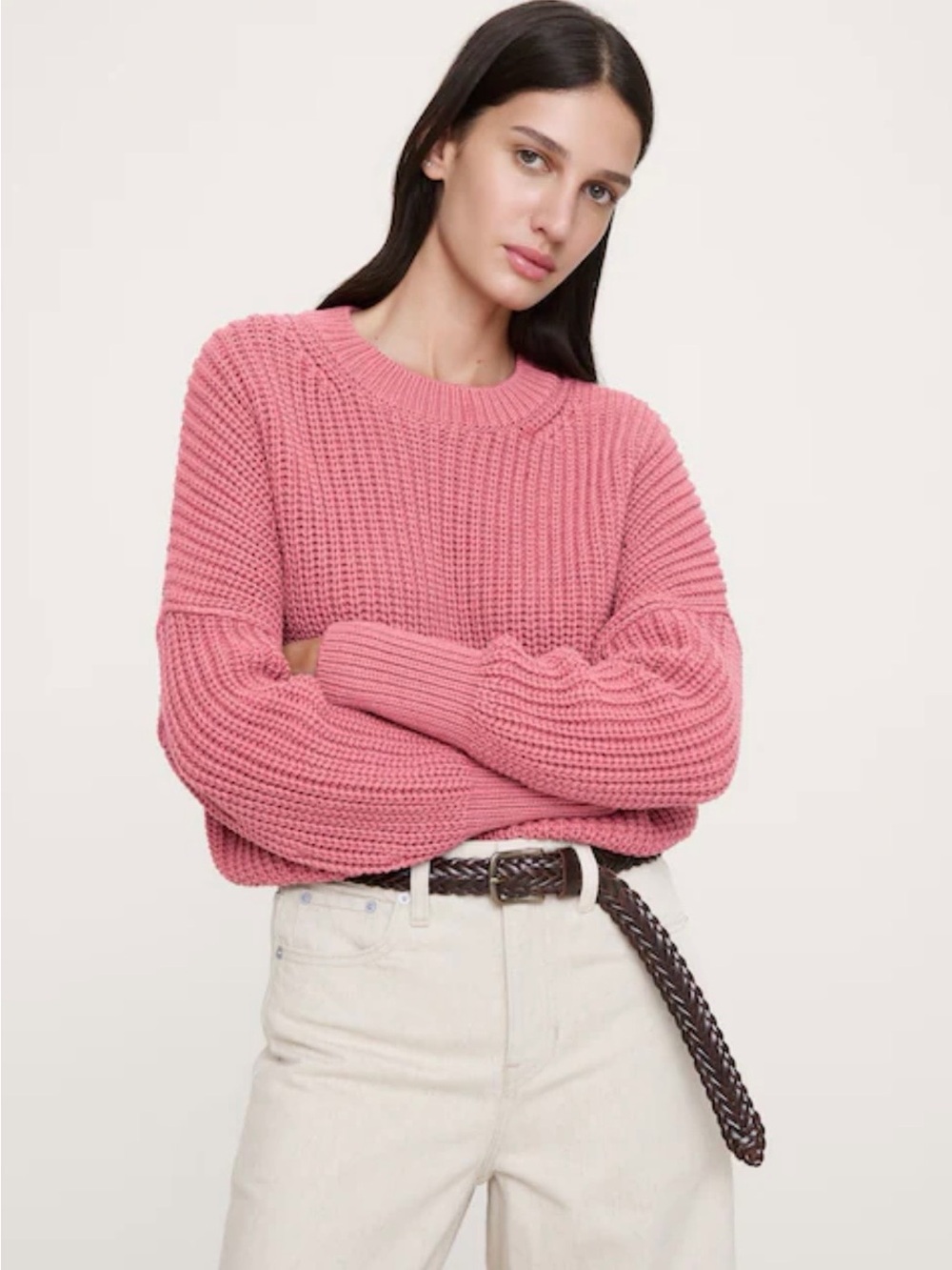 Banana Republic Women’s Chunky Cotton Crewneck Sweater - Dusty Rose